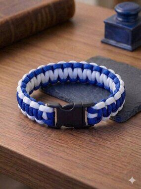 Handmade Paracord Braided Bracelet In Blue and White | Pick Your Size